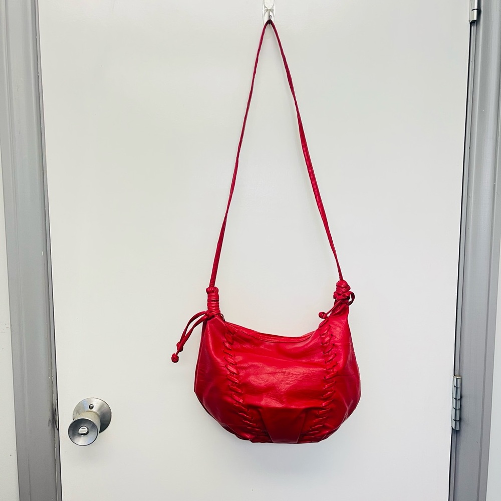 Vintage Red Faux Leather Shoulder Bag